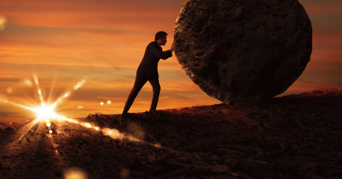 Man facing a uphill struggle